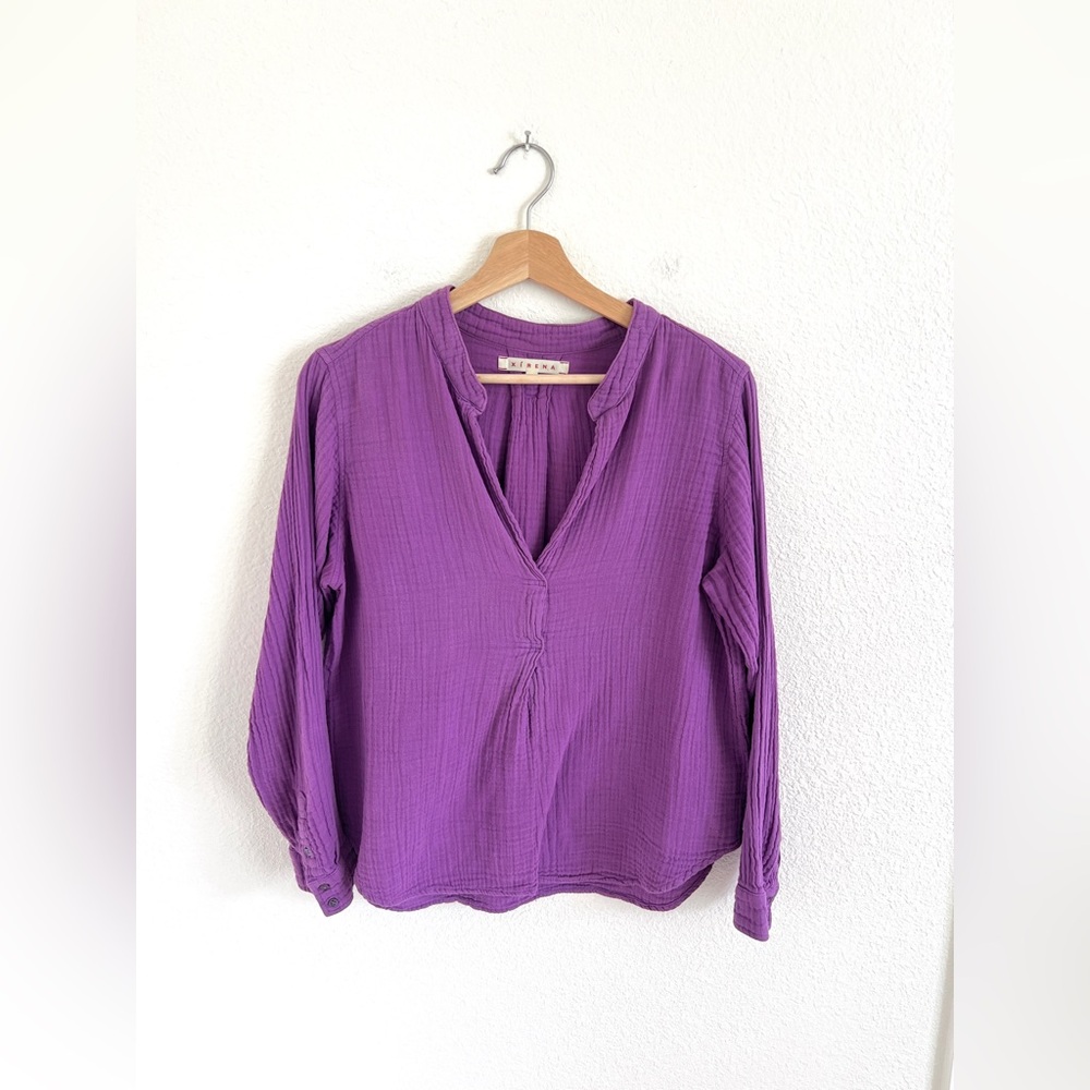 XIRENA Arielle purple gauze cotton long sleeve top / size M